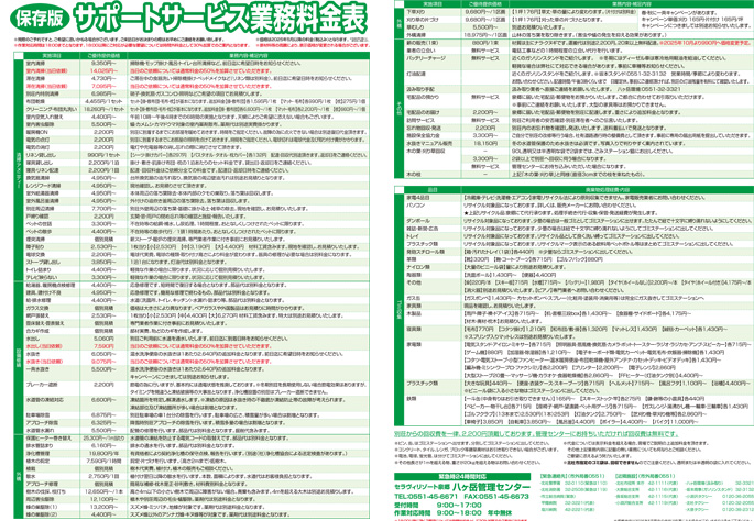 サポートサービス料金表